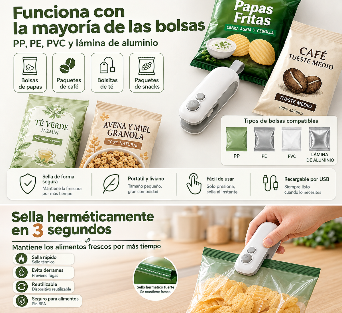 Selladora de Bolsas Recargable Portatil