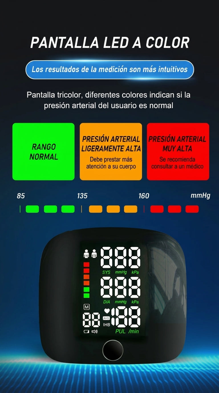 Tensiómetro Digital De Muñeca Pantalla Led Con Voz Memoria